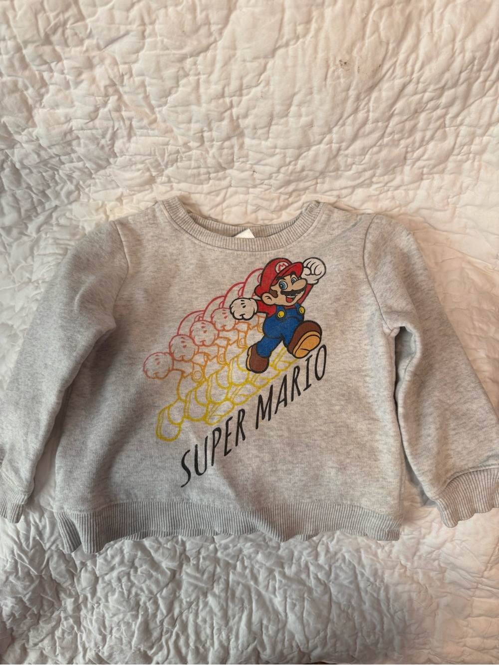 Nintendo Gray Super Mario Kids Sweatshirt with Red, Blue & Yellow Graphic